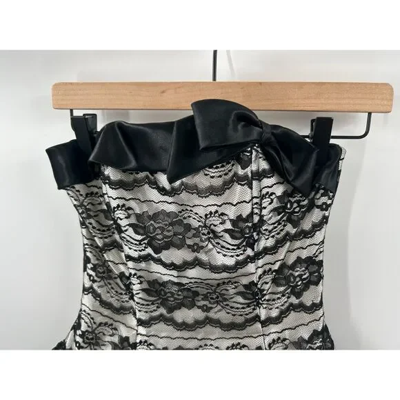 Vintage Y2K Jessica McClintock Gunne Sax Strapless Black White Lace Dress Sz 1 - Picture 4 of 6